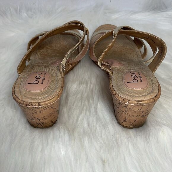 Born BOC Blush/Metallic Leather Strappy Cork Wedge Slides Mules Sz 9 - Picture 3 of 8